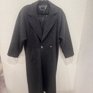 Vintage Express Wool Trench Coat Womens 7 Gray Double Breasted Classic Old Money